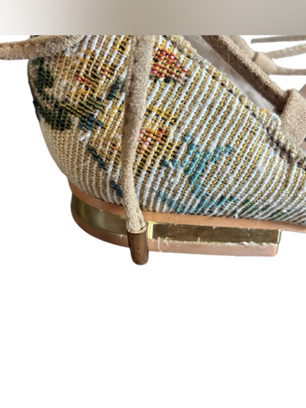 Steve Madden Walkie Flat Sz8.5 Floral Brocade Lace Up Point Toe Shoes Ankle Wrap - Picture 9 of 14